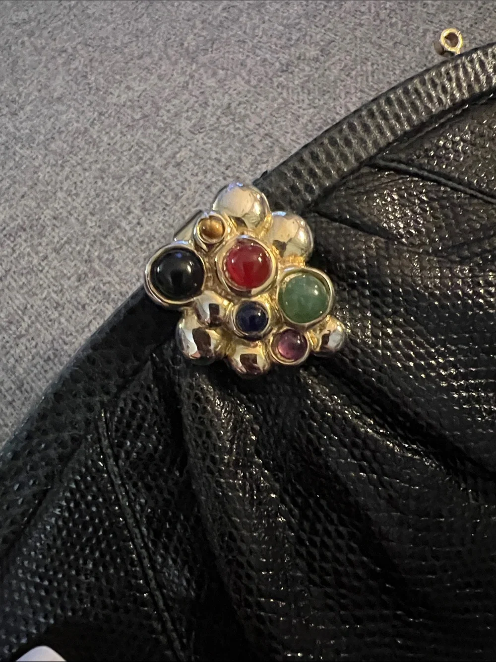 Vintage Judith Lieber Black Lizard Clutch with Multistone Kiss-Lock GUC